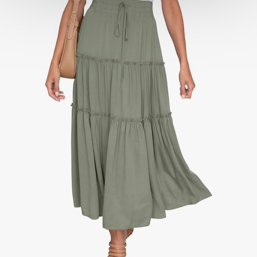 Women's Flowy Boho Maxi Skirt Elastic High Waist A